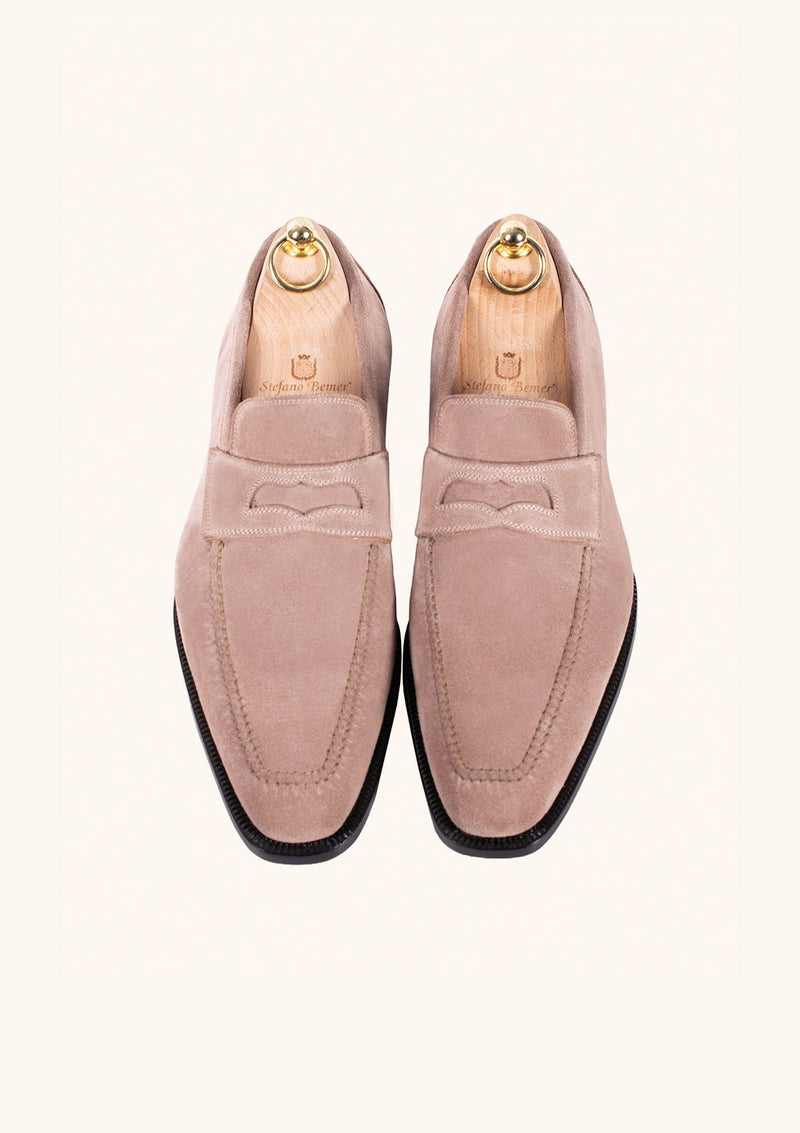 Beige Suede Penny Loafers