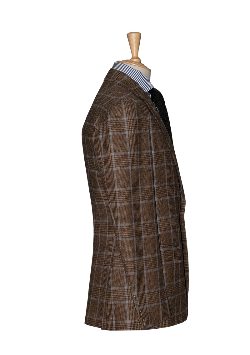 Brown Unstructured Jacket with Blue Check