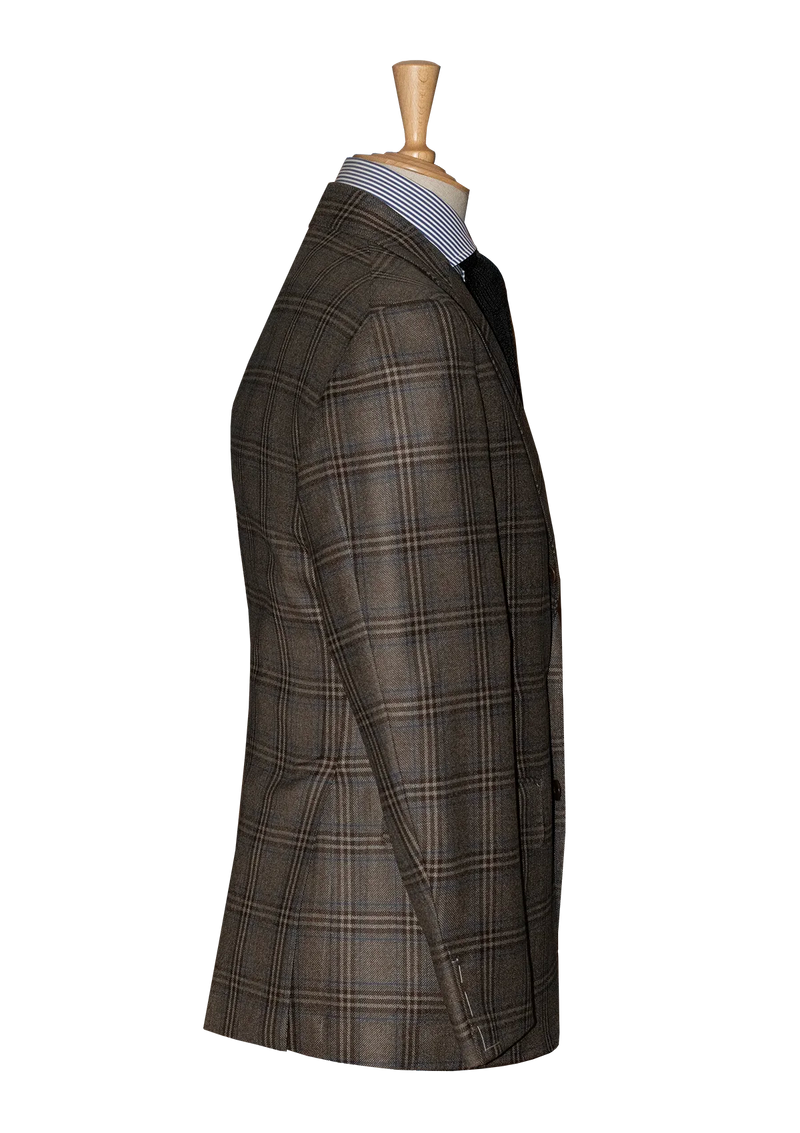 Taupe Prince of Wales Unstructured Jacket with Blue Stripe