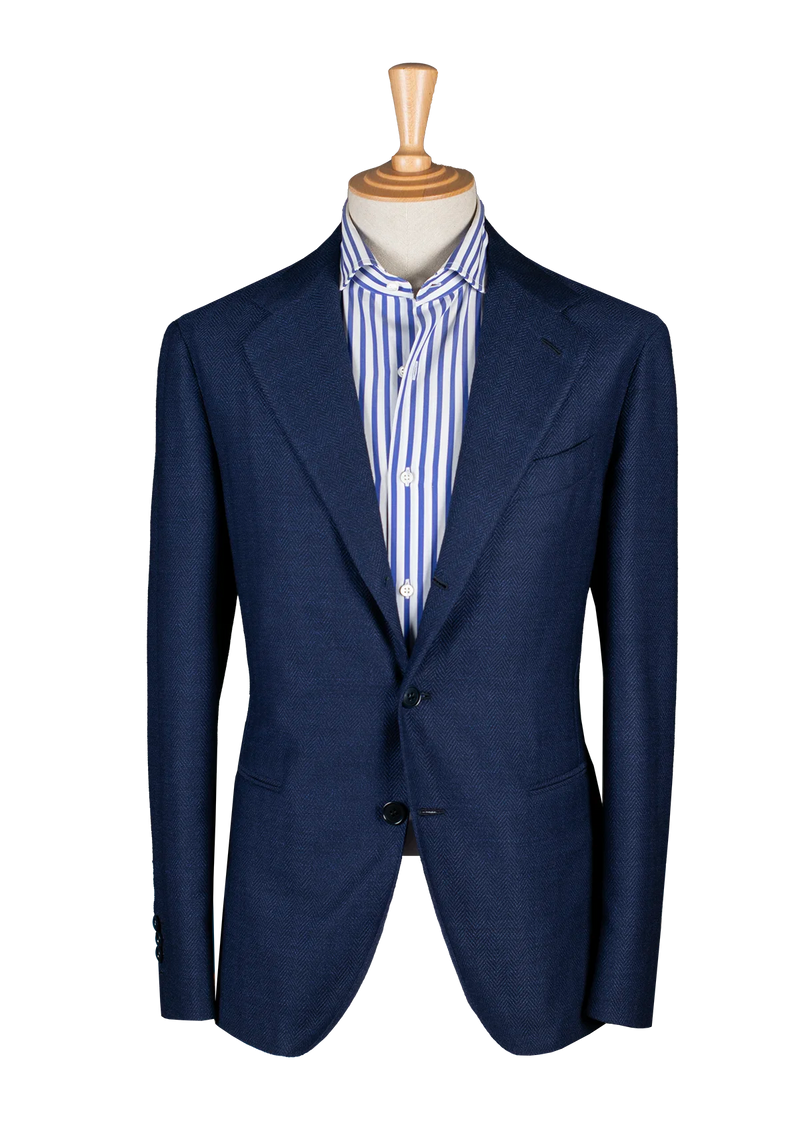 Navy Blue Herringbone Unstructured Jacket