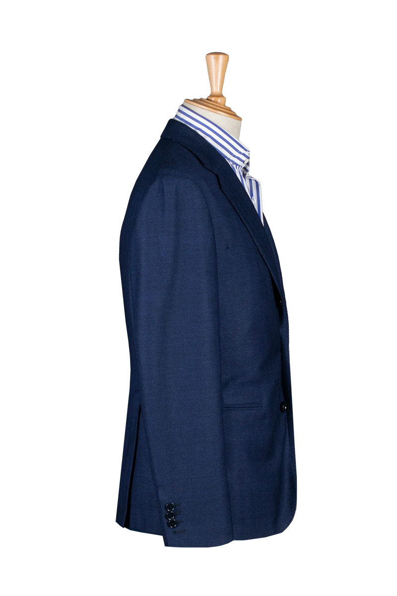 Navy Blue Herringbone Unstructured Jacket