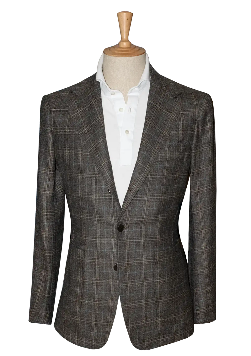 Taupe Prince of Wales Unstructured Jacket with Turquoise Stripe