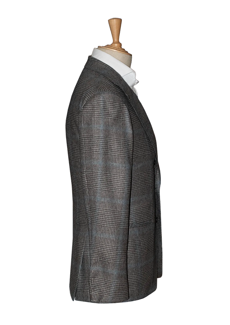Grey Check Unstructured Jacket with blue stripe