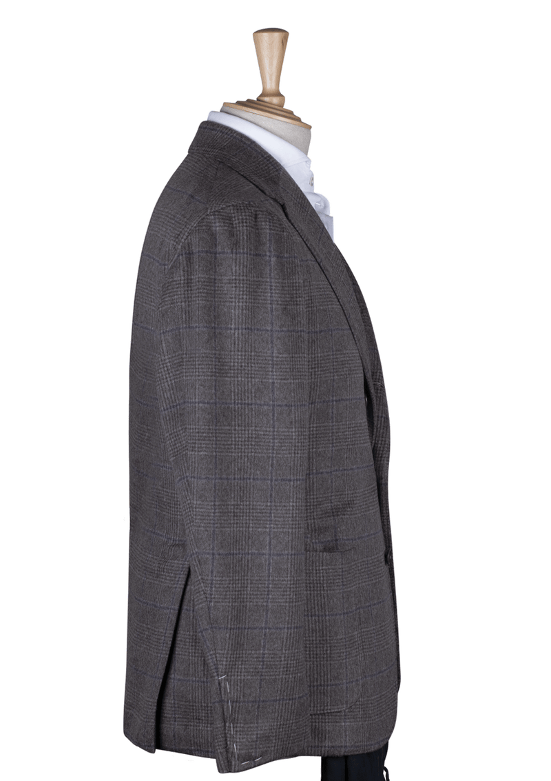 Taupe Cashmere Jacket with Blue Pattern