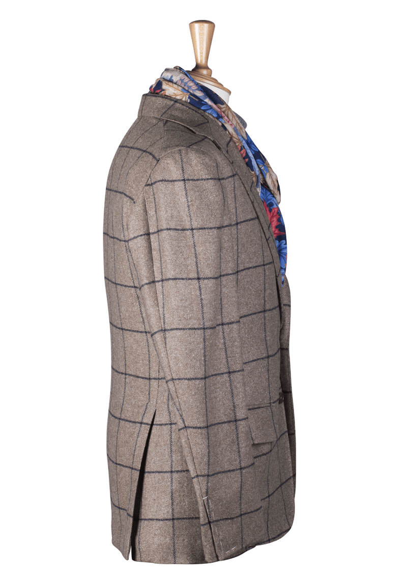 Taupe Unstructured Jacket with Black Check