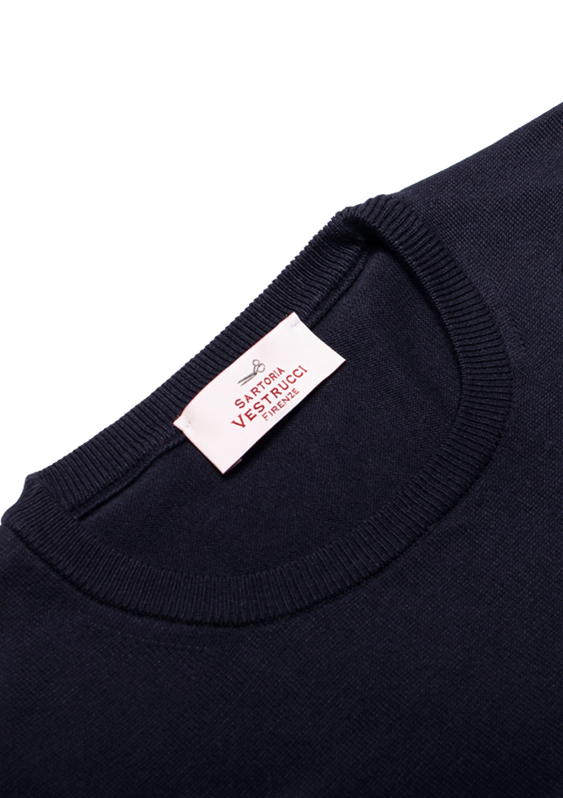 Navy Blue Cotton Crewneck Sweater