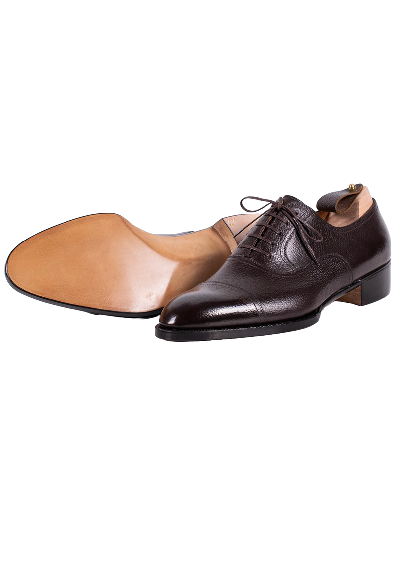 Hatched Grain Leather Captoe Oxfords