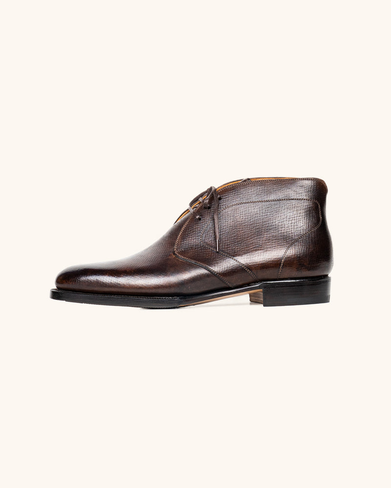 Hatched Dark Brown Calfskin Chukka Boots