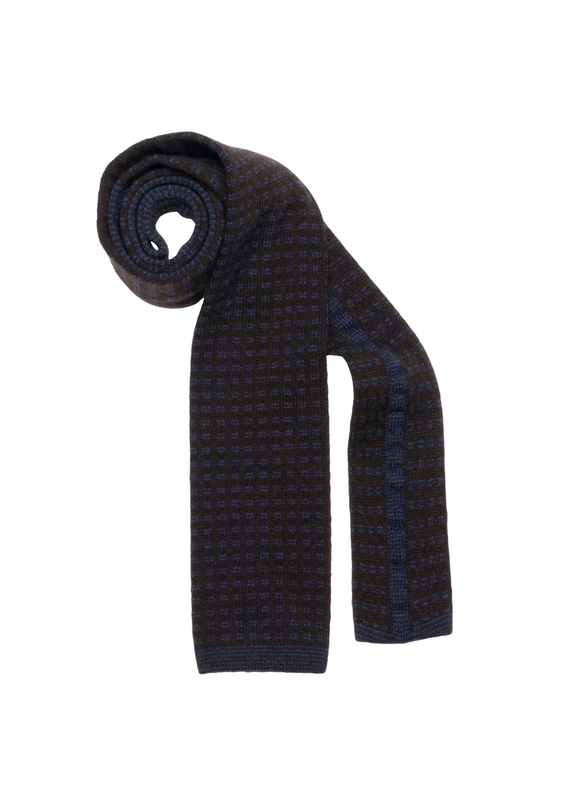 Brown & Blue Wool Maglia Tie, Pattern 7