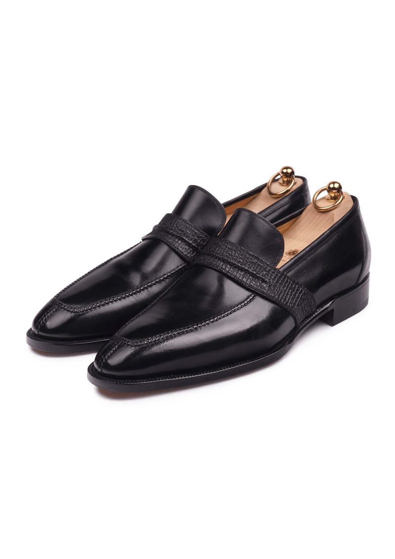 Black Loafers with Shark Penny Strap