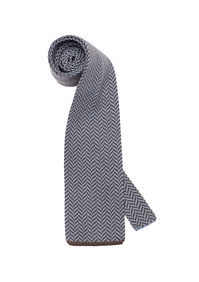 Sky Blue & Brown Cotton Maglia Tie