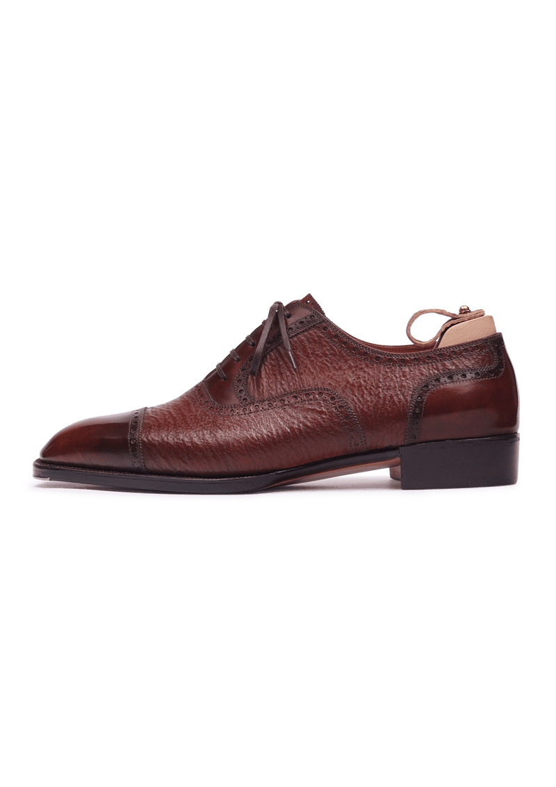 Brown Full Brogue Cap Toe Oxford Shoes