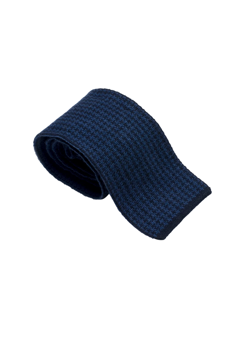Navy Blue & Blue Wool Maglia Tie, Pattern 3