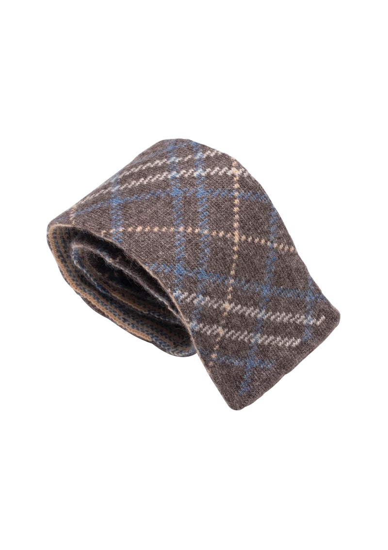 Light Warm Grey & Azure Wool Maglia Tie, Pattern 6