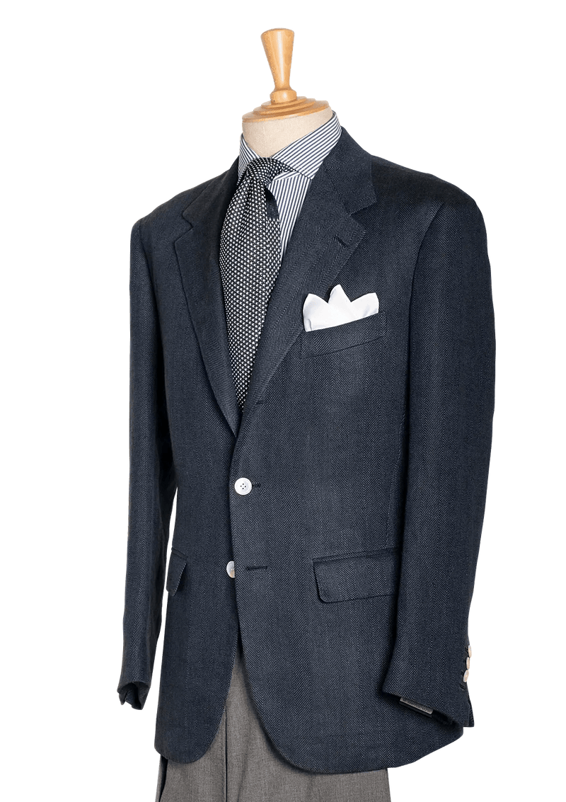 Men's Blue Herringbone Linen Jacket