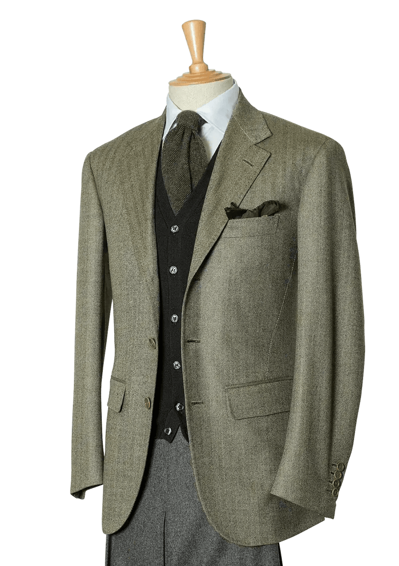 Men's Sage Lambswool Herringbone Single-breasted Jacket