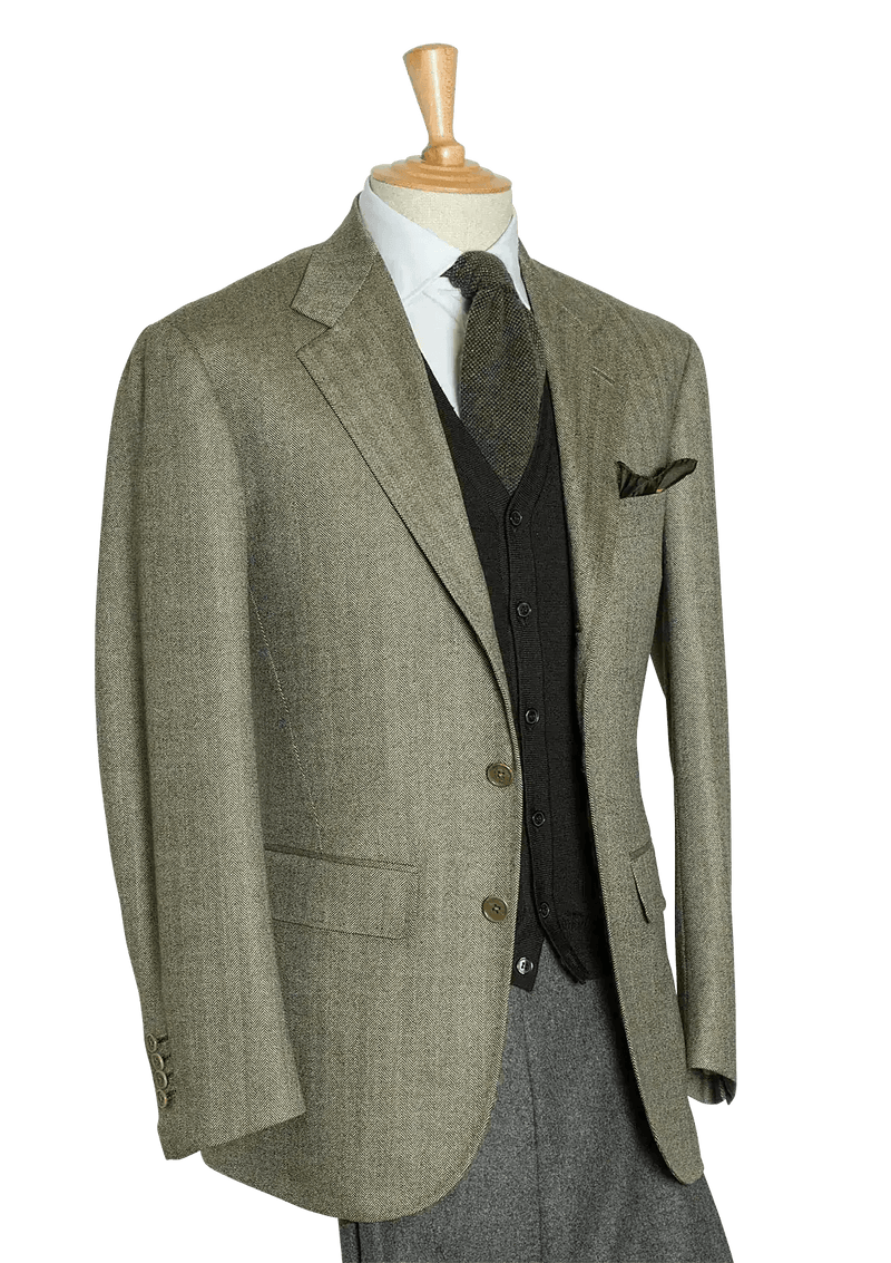 Men's Sage Lambswool Herringbone Single-breasted Jacket
