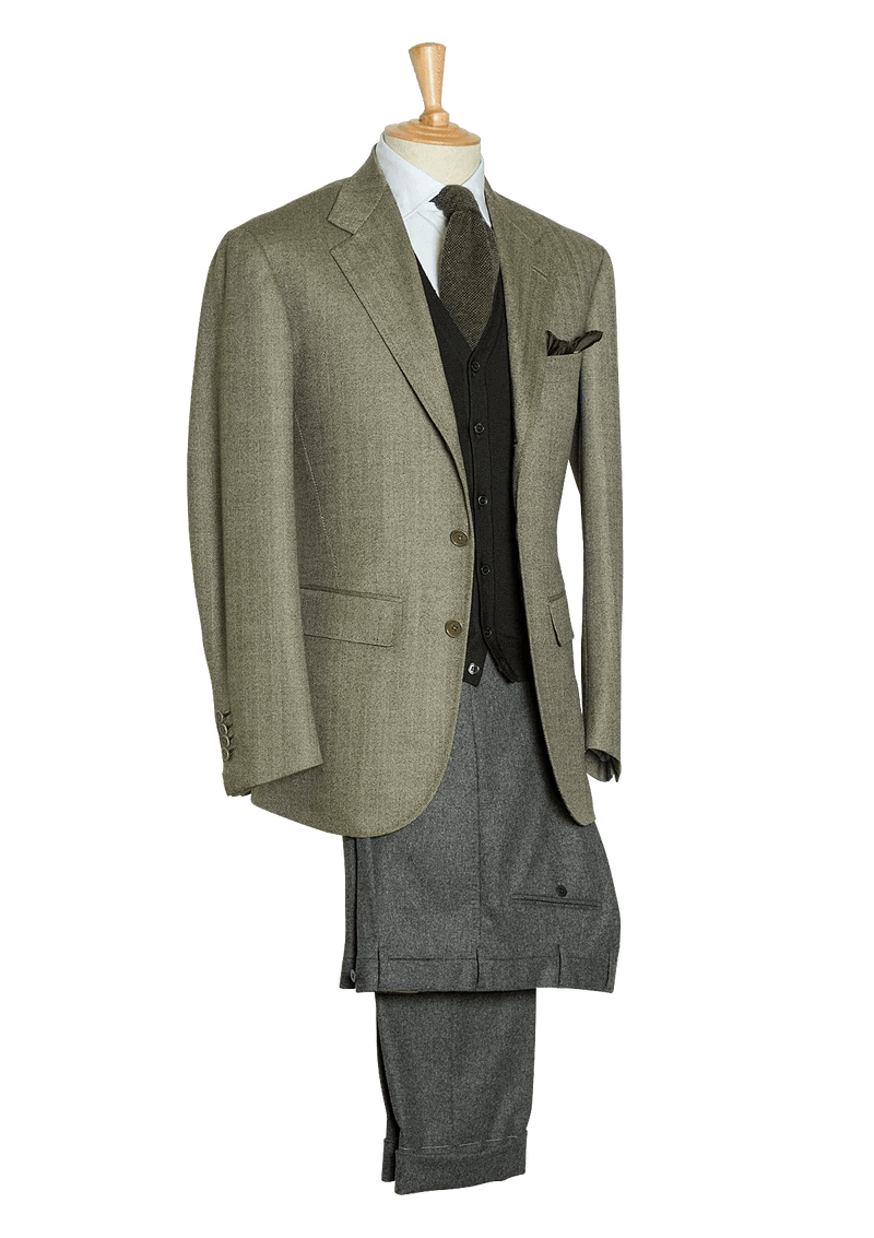 Men's Sage Lambswool Herringbone Single-breasted Jacket