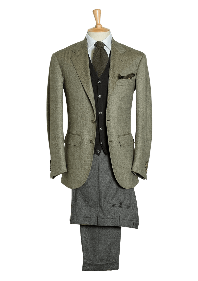 Men's Sage Lambswool Herringbone Single-breasted Jacket