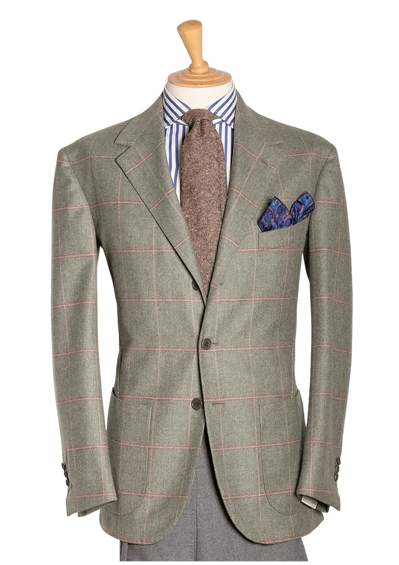 Sage Tweed Single-breasted Jacket with pink Check