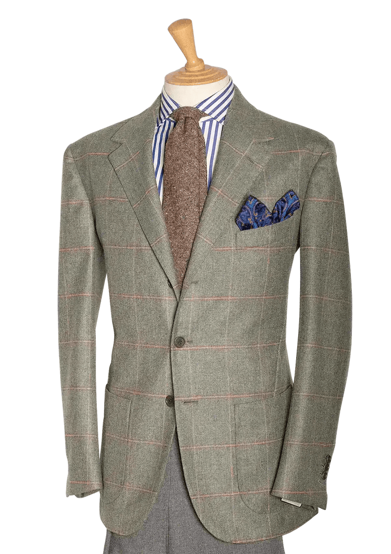 Sage Tweed Single-breasted Jacket with pink Check