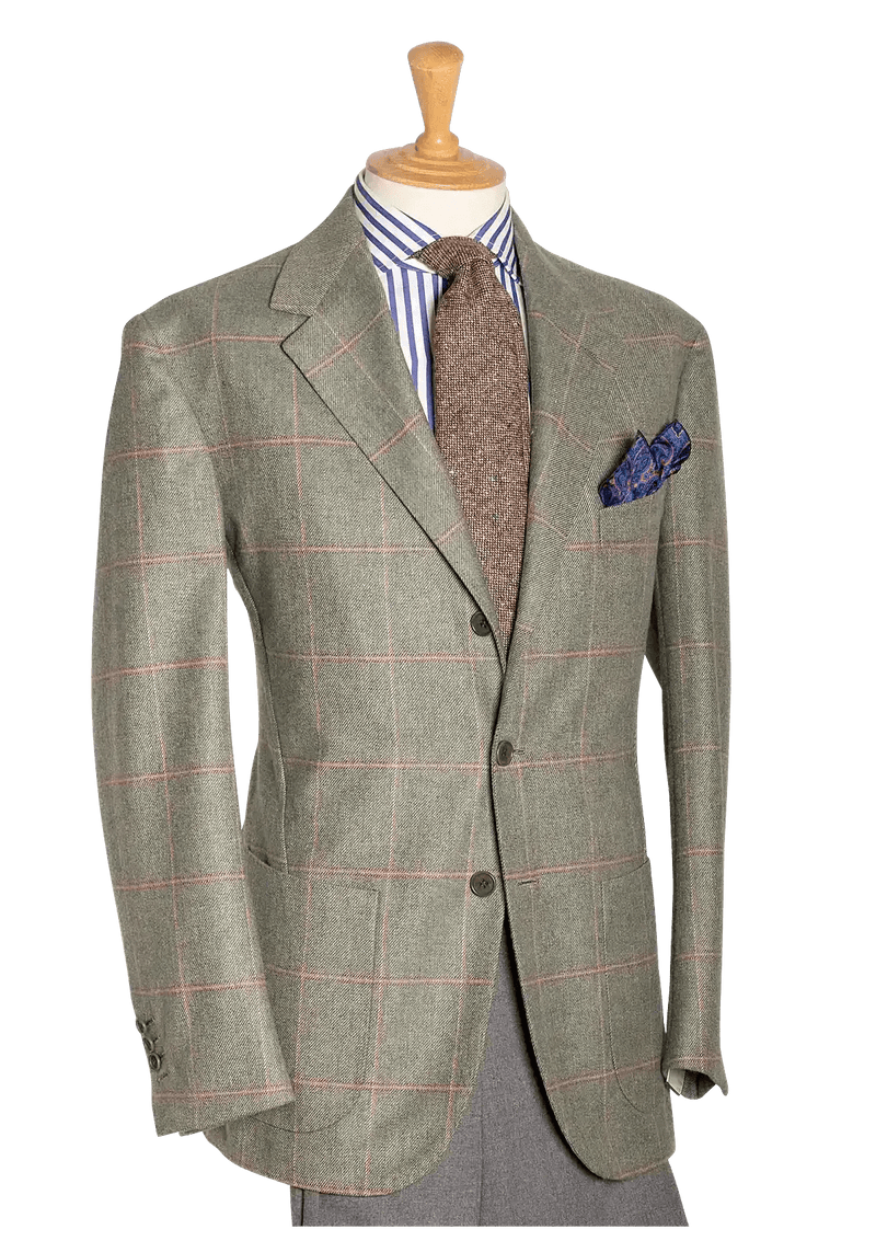 Sage Tweed Single-breasted Jacket with pink Check